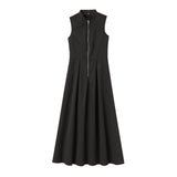 Spring 2025 New Women's Dress French Design Round Neckless Sleeveless Commuting Temperament Fan Flute Dress