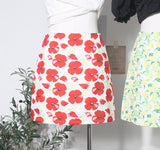 Oil Painting Print High-Rise Half-Dress Anti-Light A-Word Bag Babes Holiday Broken Flower Short Skirt Female 6116