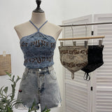 Real Shooting Spice Girls Letter Printing To Make Old Hole Hanging Neck Sling Vest Short With Chest Cushion Top 6672