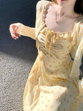 French Yellow Floral Dress Small Sling Dress Women's Summer New Atmosphere Commuting Temperament Long Skirt