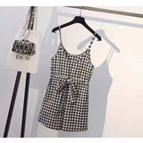 Summer Set Backs Trousers Women's Korean Version Of Loose Lattice Sling High-Waisted Casual Jumpsuit Broad Leg Shorts