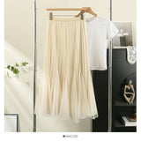 Two Sides Wearing A Net Yarn Skirt Women 2025 Spring New High-Rise Shade Across The Hundred Folded Skirt A Word Big Swing Fishtail Long Skirt