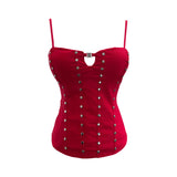 ïÎÀ± Tie Red Sling Vest With Chest Cushion Hollow Hook Buckle Rivet Back Through The Rope Tie 6270
