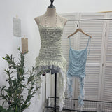 Net Yarn With Hanging Neck Sling Sling Waistcoat Splicing Lace Under The Lace Swing With Sleeveless Top Woman 16511