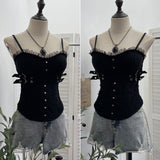 Real Shoot Babes Y2k Lace With Chest Cushion Splicing Sling Sling Back Zipper Short Top Lady 6228