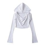 Spice Girls Vintage Black Hooded Korean Edition Autumn Slim Short Blouse Woman's New Small Design Sense