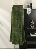 In The Autumn Of 2025, The New Velvet Broced Fishtail Half-Dress Woman Retro High-End Feeling Leaves Side Hundred Folded Bag Hips Long Skirt