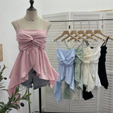 Real Shooting Irregular Kinky Skirt Shaved Belly Thin Sling Vest Design Slim Slime Sleeveless Top 9150
