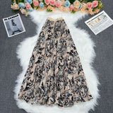 Printed Folded A-Word Half-Dress Girl's Long-Term Loose Waist 100-Fold Skirt Literary Retro Style Dress Swing