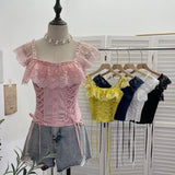 Real Shot Lace Spliced Fish Bone Girded Waist Sling Vest Female Summer With Chest Pad Wearing Rope Strap Bra Blouse 2863
