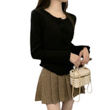 Autumn New Lace Open Shirt Sweater Early Spring Fresh And Gentle Repair Button Three-Dimensional Flower Knitting Top