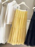 Spring High-Waisted Lotus Leaf Side Net Yarn Large Swing Half-Dress Woman 2026 New Gentle Thin Fall A-Word Dress