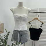 Real Shooting Thousand Gold-Sensitive Bow Strap Lace Lace With Breast Pad Sling Vest Short Blouse 1551