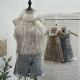Real Shoot Babes Sexy Plush Hanging Neck High Tie Sling Vest Short Repair Body Suit 6296