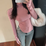 Pure Want Piled High-Necked Bottom Shirt With 2025 Spring And Autumn Korean Version Of Long-Sleeved T-Shirt Girl Hot Girl Tight Body Dress