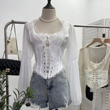 French Court Wind Strapped With Waist Fish Bone Shirt Lace Shirt Back Waist To Take Short Top 8803