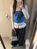 Korean Bow Pure Blue Smear Sling Sling Sling Back Heartbreak Flower Girl 2026 Spring Two Casual Suit