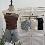 Real Shot PU Leather Wrap Chest Blouse Rock Locomotive Punk With Chest Cushion Heavy Metal Buckle Corset 2782