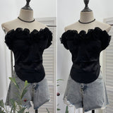 Real Shooting Three-Dimensional Flower Wrapped Breast Vest Women With Chest Pad Outside Wearing Bras Short Sleeveless Top 2718