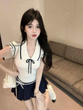 College Style Doll Collar Knitted Women 2026 Summer Pure Hot Babes Small Flying Sleeves Unique Beauty Top