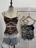 Lace Splicing Camouflage Screen Sling Sling With Chest Cushion Letter Print Sleeveless Top 1618