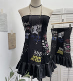 Printed Split Splicing Rope Tie With Pu Skin Bra Punk Babes Dress Dress Girl 6289
