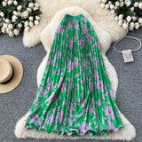 French Temperament Print High Waist Thin A Word Big Swing 100 Folded Skirt 2026 New Holiday Style Long Skirt