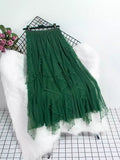 Heavy Industry Nail Bead Petals Net Yarn Dress 2025 Spring New High Waist Display Thin Long Skirt Big Swing A Yarn Skirt