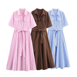 2025 Summer New Women's Fashion Leisure Short-Sleeved House Silk Shirt Dress 2640596