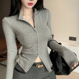 2025 Cardigan Spring And Autumn High-End Feel Shirt Semi-High Collar Bottom Shirt Can Wear A Coat