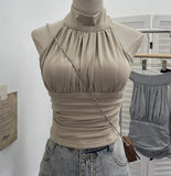 Hanging Neck With Chest Cushions Showing Body Sling Vest Short Sleeveless Top Lady 9287