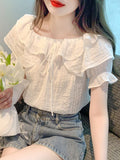 French Temperament Lotus Leaf Blouse Women 2026 Summer Design Chic Drawstring Shirt Niche Bubble Sleeve Chiffon Shirt
