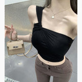 Sweet Spice Girls 2025 Slant Shoulder Brasing Small Suspension Summer New Breast Folding Sexy Shoulder Outside Put On The Tide