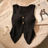 Korean Small Fragrant Knitted Cardigan 2026 New Ice Silk Open Fork Vest Women's Short Kan Shoulders