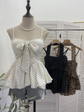 Real Shooting Wave Point Sling Sling Vest With Chest Cushion Wearing Rope Strapted Bow Skirt Swollen Belly Thin Sleeveless Top 9357