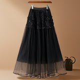 Three-Dimensional Flower Net Dress Half Skirt Women's Spring And Autumn New Temperament Gentle Long Fairy A-Word Shaft Skirt