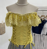 Real Shot Lace Spliced Fish Bone Girded Waist Sling Vest Female Summer With Chest Pad Wearing Rope Strap Bra Blouse 2863