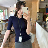Lyselle Tiansi Tibetan-Colored Round Collar Front Shoulder Short-Sleeved T-Shirt For Women 2025 Summer Han Family Unique Beautiful Little Top