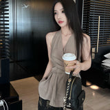 2026 New French V-Neck Sleeveless Shirt Korean Version Of Simple Vest Pure Wish Shirt Summer Hanging Neck Tie