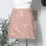 Romantic Style Pink Petal Bling Squint Short Skirt Women Summer New A-Word Bag Hip Skirt 8929