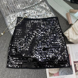 Real Shooting Heavy Industry Flash Shiny Piece High Waist Thin A Short Skirt Picts Anti-Walking Bag Hip Step Skirt 8108