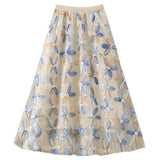 Net Yarn Half Dress Woman New High-Rise Thin Three-Dimensional Flower Embroidery Slid A Word Big Swing Skirt Dress Skirt