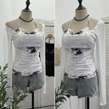 Real Shooting Hottie Phabby Two Broken Hanging Neck Design T-Shirt With Chest Cushion Long Sleeve Bottom Shirt 2819