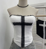 Real-Patting Lace Cross With Chest Cushion Anti-Slip Bar Bra Vest Girl Summer Babes Short-Term Open-Umbilling Top 1283