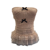 Real Shot With Anti-Slip Strip Lace Yarn Tector-Boobed Bow Repair Slim Sleeveless Top 8180