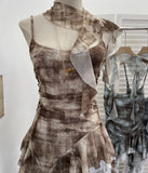 Irregular Oblique Lace Ribbon Slings Sleeves With Vest Foldless Sleeveless Top 1852