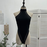 Sexy Elastic Joint Suit With Thoracic Pad Hanging Neck Sleeveless Sleeve Sling Vest Design Feel Top 1015