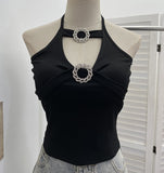 Real Shot With Chest Cushions Bare Back Hanging Neck Sling Vest With Hot Girls Hollow Short Sleeveless Top 1053