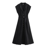 Spring New Women's Solid-Color Suit Collar Single-Dneck With Belt Shirt-Style Fan Flute Dress