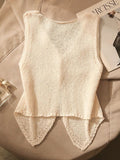 Korean Small Fragrant Knitted Cardigan 2026 New Ice Silk Open Fork Vest Women's Short Kan Shoulders